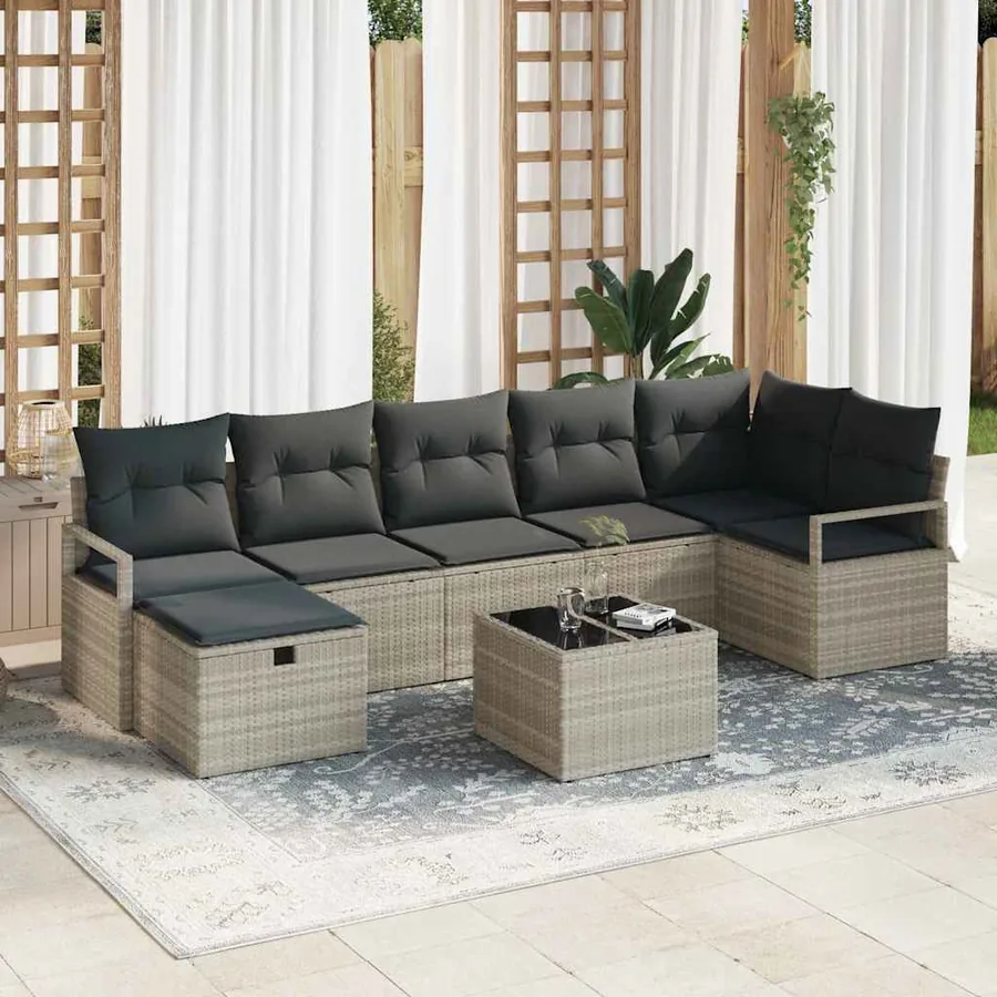 Ensemble de Canapés avec coussin 8 pcs Gris clair polyrotin