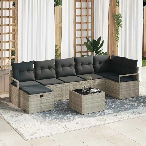 Ensemble de Canapés avec coussin 8 pcs Gris clair polyrotin