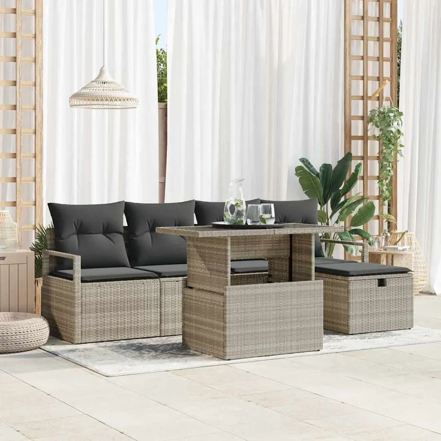 Ensemble de canapé de jardin 6 pcs Gris clair Poly rotin