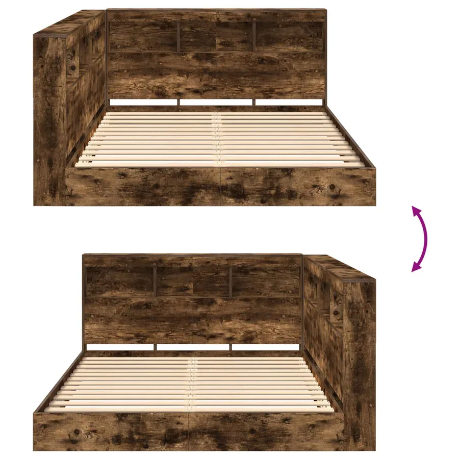 Lit Bibliothèque Chêne fumé 160 x 200 cm Bois d'ingénierie - 6