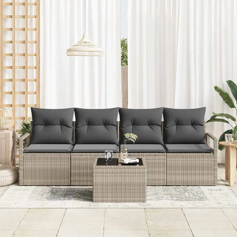 Ensemble de Canapés 5 pcs Gris clair et gris foncé polyrotin - 3