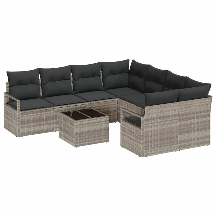 Ensemble de Canapés 9 pcs Gris clair et noir polyrotin - 2