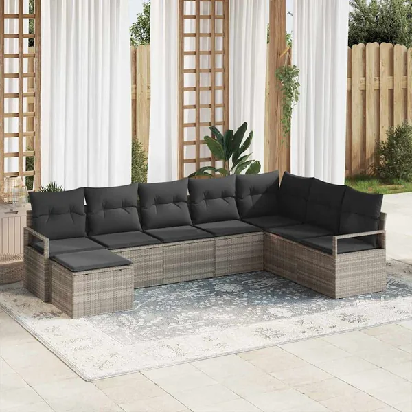 Ensemble de Canapés avec coussin 8 pcs Gris clair polyrotin