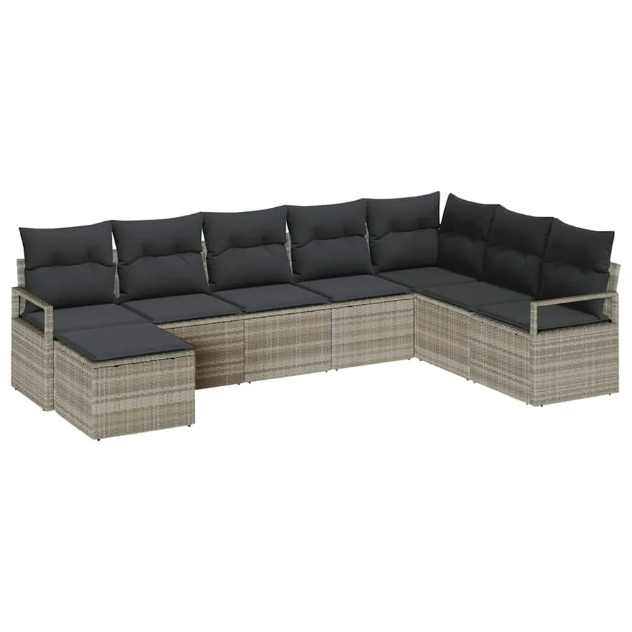 Ensemble de Canapés avec coussin 8 pcs Gris clair polyrotin - 2