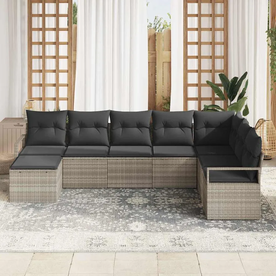 Ensemble de Canapés avec coussin 8 pcs Gris clair polyrotin - 3