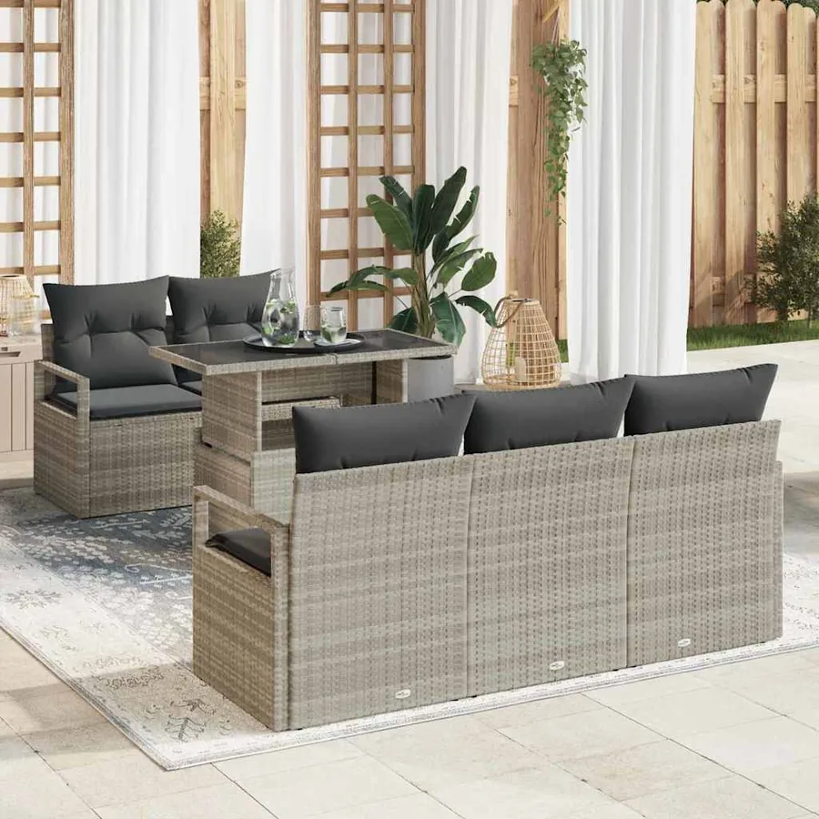 Ensemble de canapé de jardin 6 pcs Gris clair polyrotin