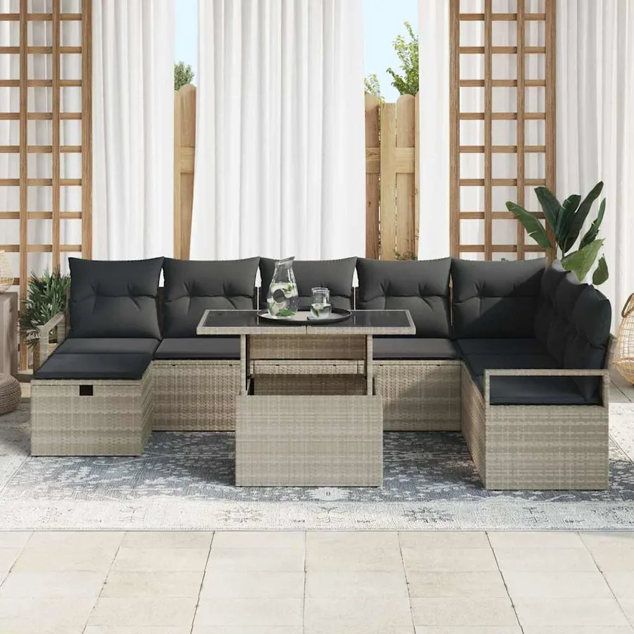 Ensemble de canapé de jardin 9 pcs Gris clair Poly rotin - 3