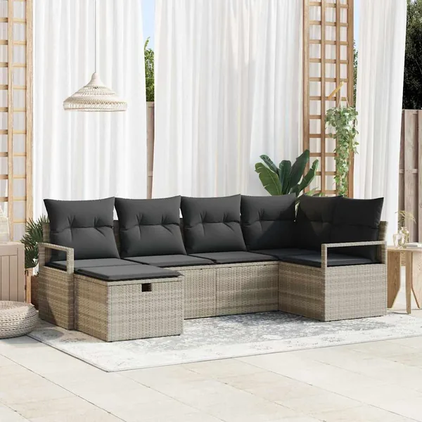 Ensemble de Canapés avec coussin 6 pcs Gris clair polyrotin