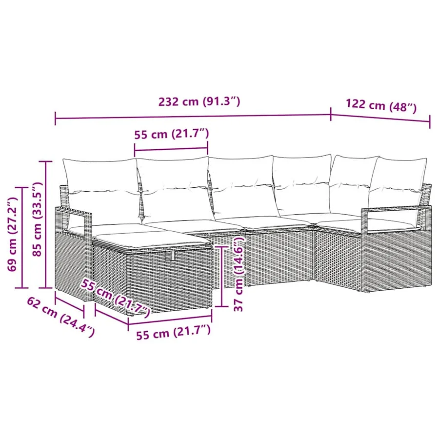 Ensemble de Canapés avec coussin 6 pcs Gris clair polyrotin - 10