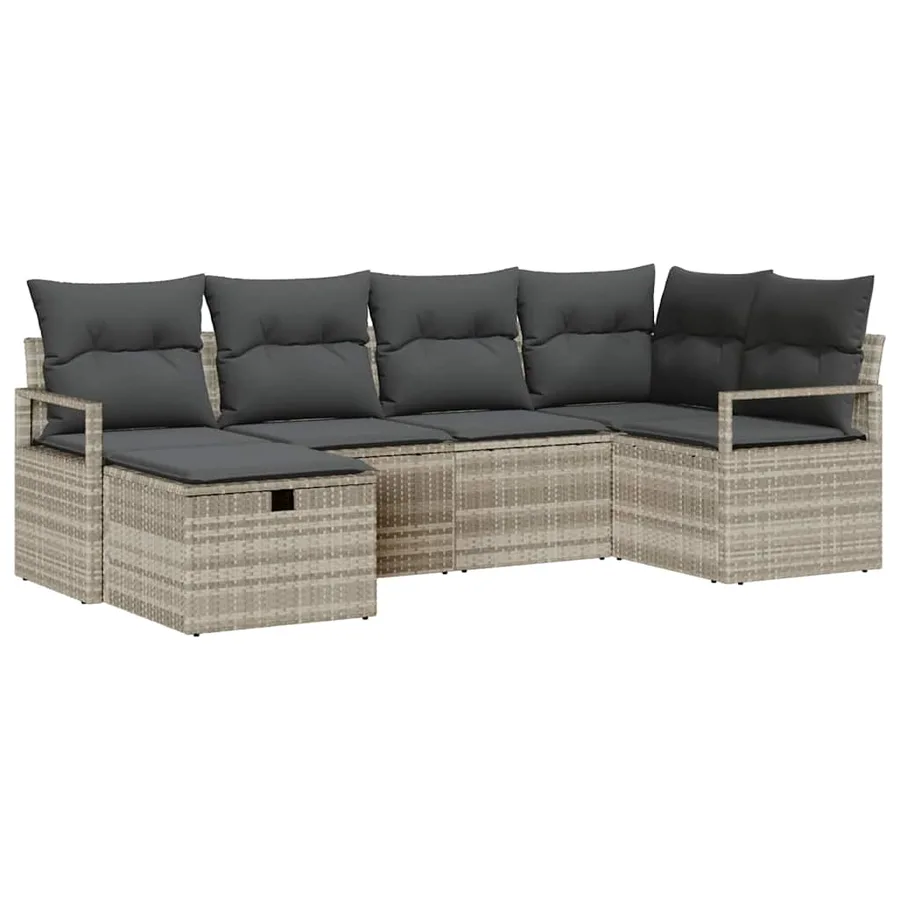 Ensemble de Canapés avec coussin 6 pcs Gris clair polyrotin - 2
