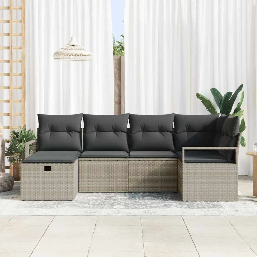 Ensemble de Canapés avec coussin 6 pcs Gris clair polyrotin - 3