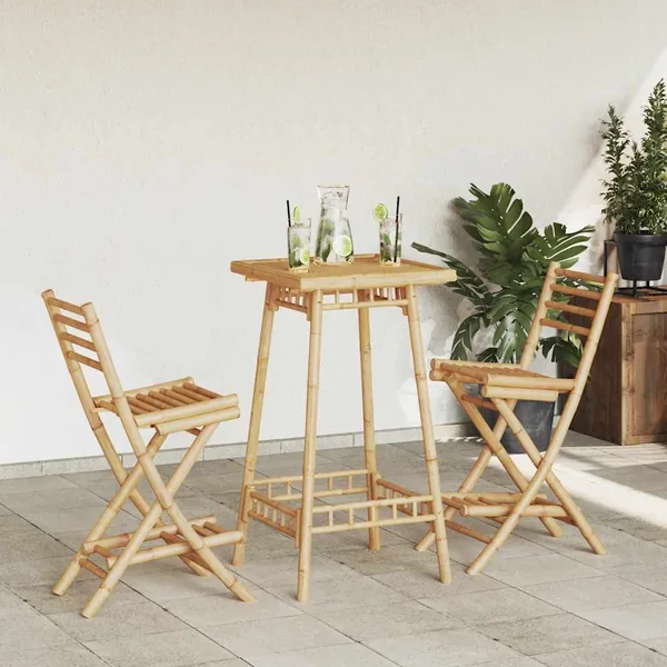 Ensemble de bar d'extérieur pliable en bambou 3 pcs