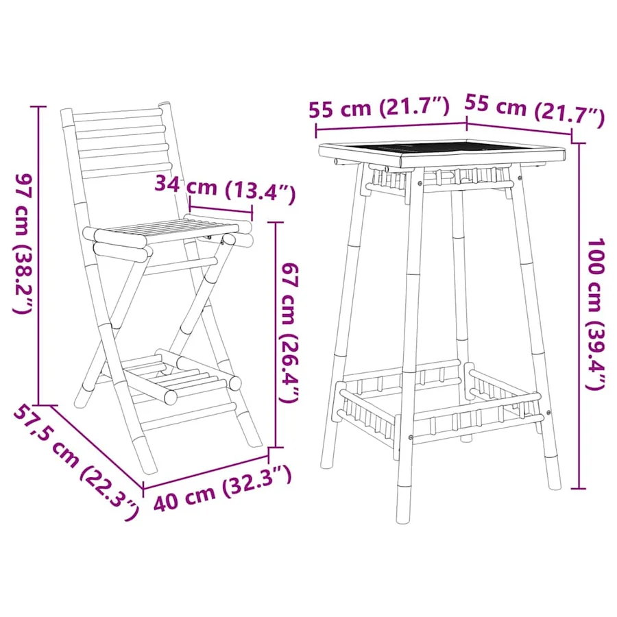 Ensemble de bar d'extérieur pliable en bambou 3 pcs - 12