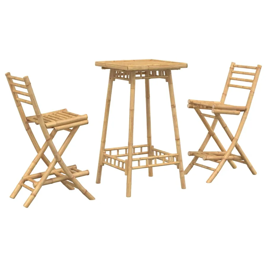 Ensemble de bar d'extérieur pliable en bambou 3 pcs - 2