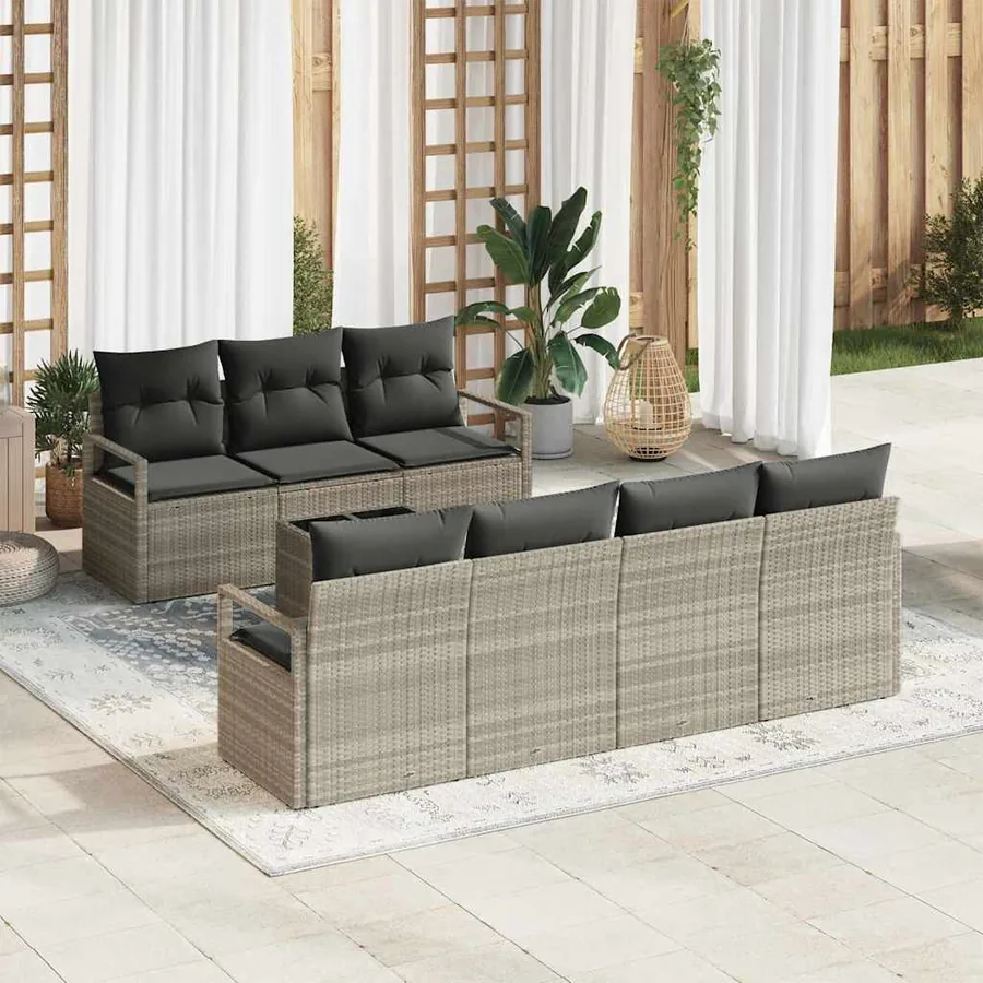 Ensemble de Canapés avec coussin 8 pcs Gris clair polyrotin