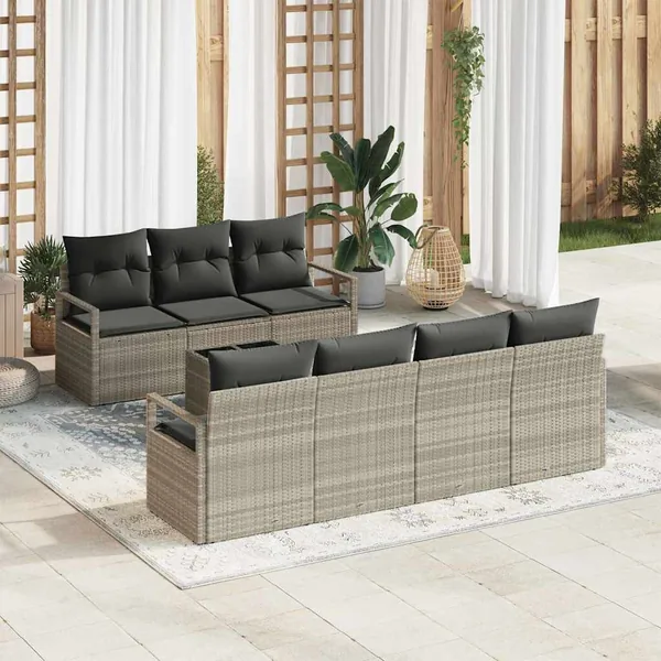 Ensemble de Canapés avec coussin 8 pcs Gris clair polyrotin