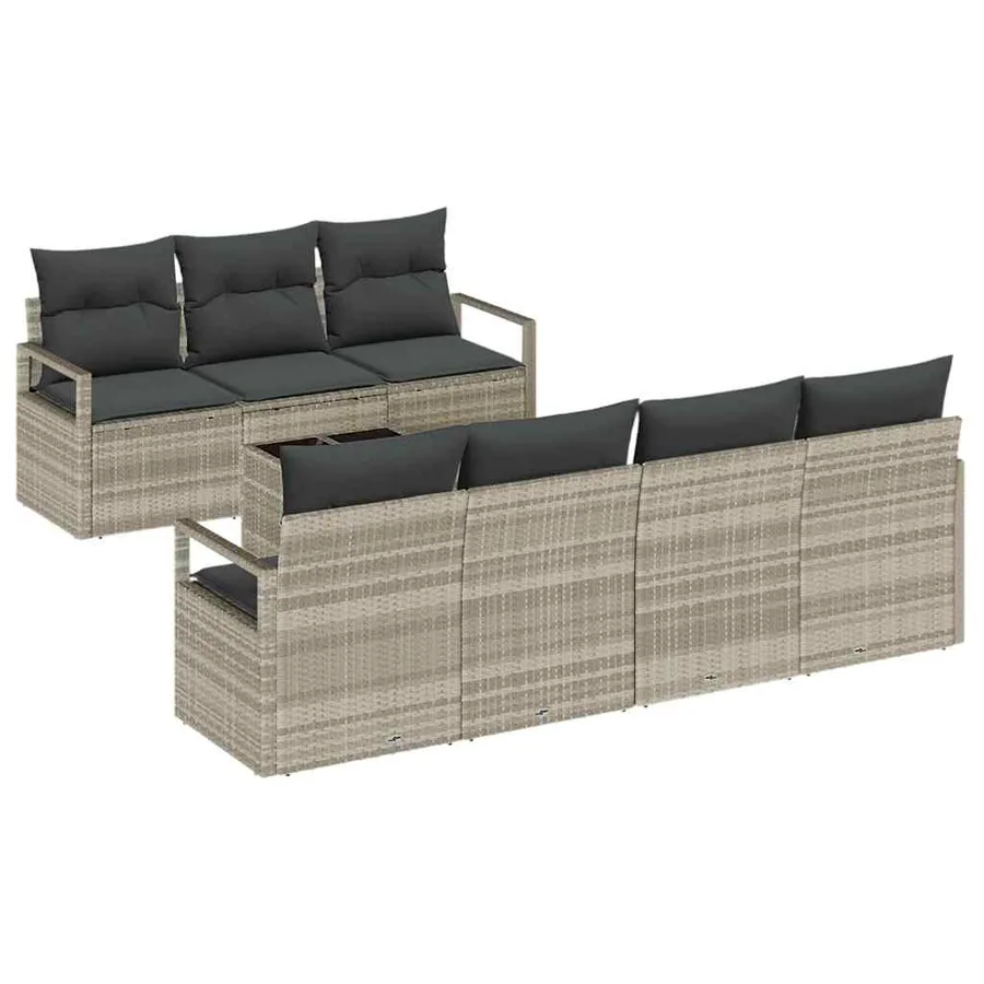 Ensemble de Canapés avec coussin 8 pcs Gris clair polyrotin - 2