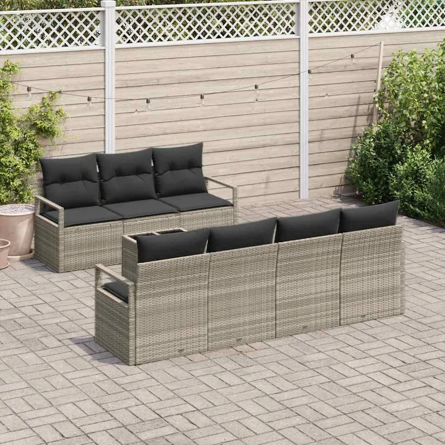 Ensemble de Canapés avec coussin 8 pcs Gris clair polyrotin - 3