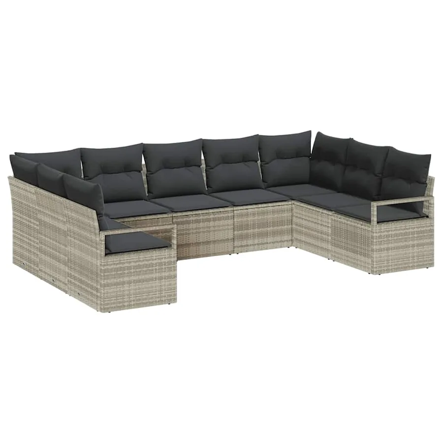 Ensemble de Canapés avec coussin 9 pcs Gris clair polyrotin - 2