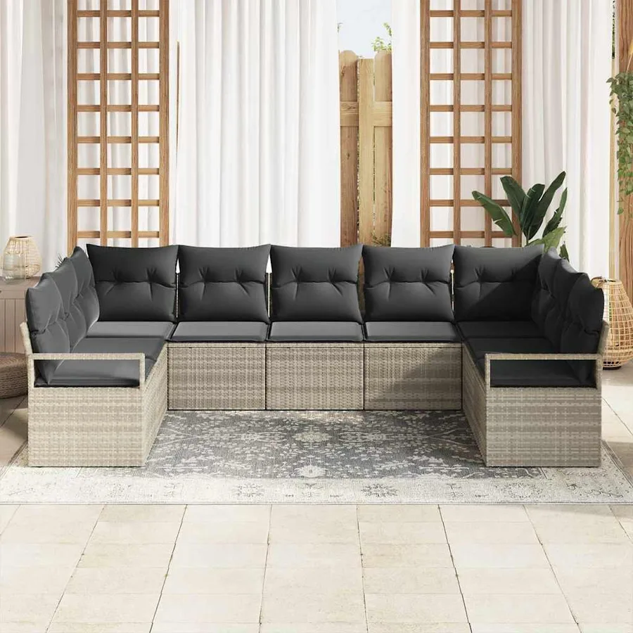 Ensemble de Canapés avec coussin 9 pcs Gris clair polyrotin - 3