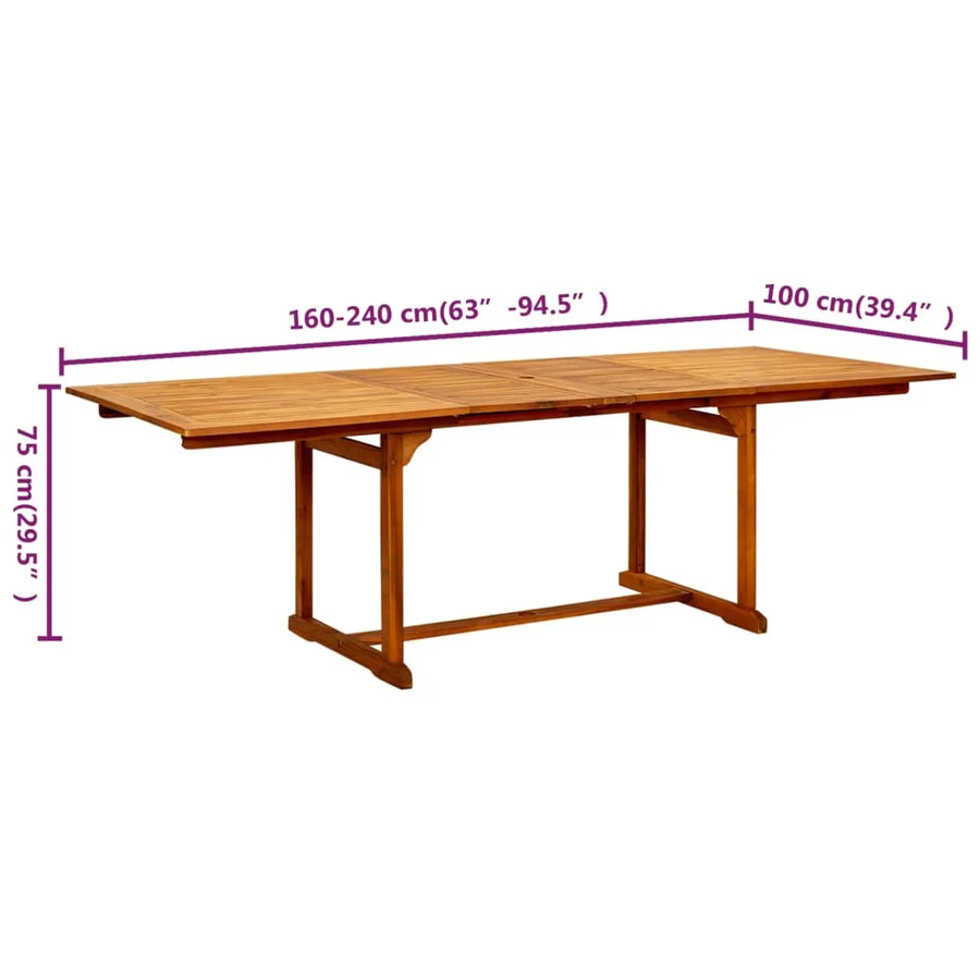 Table à dîner de jardin (160-240)x100x75cm Bois d'acacia massif - 9