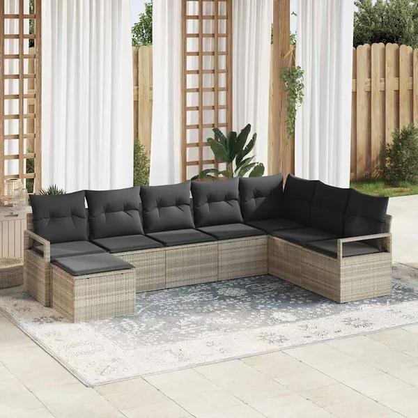 Ensemble de Canapés avec coussin 7 pcs Gris clair polyrotin