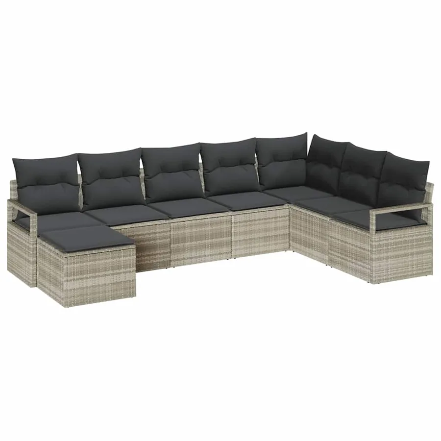 Ensemble de Canapés avec coussin 7 pcs Gris clair polyrotin - 2