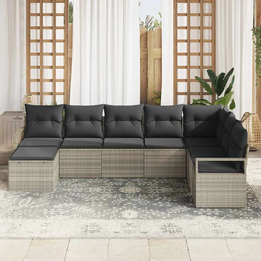 Ensemble de Canapés avec coussin 7 pcs Gris clair polyrotin - 3