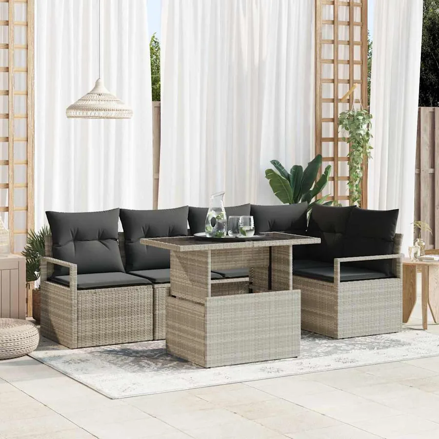 Ensemble de canapé de jardin 6 pcs Gris clair polyrotin