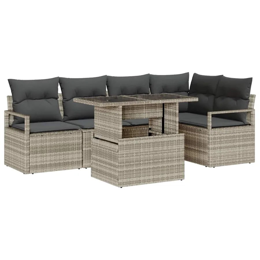 Ensemble de canapé de jardin 6 pcs Gris clair polyrotin - 2