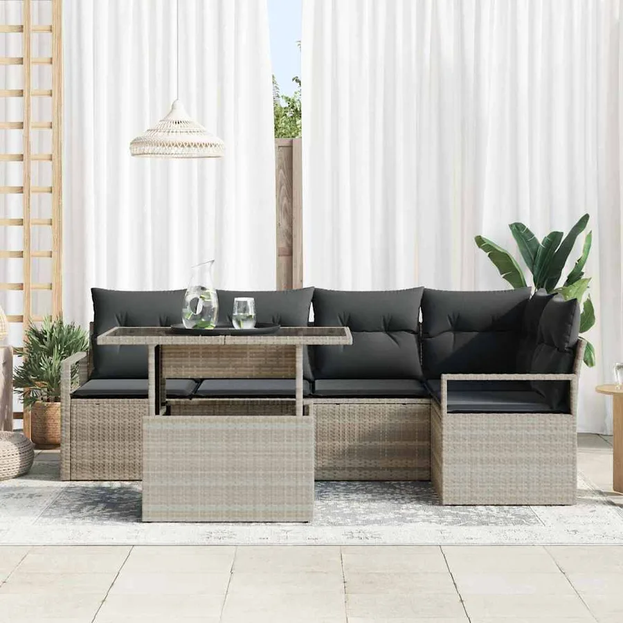 Ensemble de canapé de jardin 6 pcs Gris clair polyrotin - 3