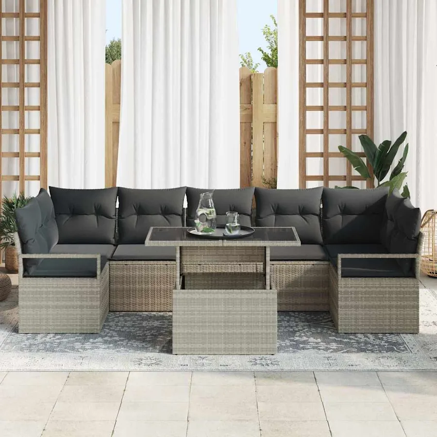 Ensemble de canapé de jardin 8 pcs Gris clair polyrotin - 3