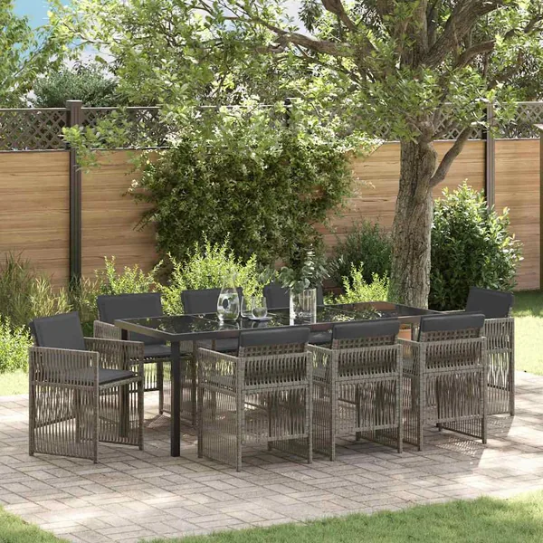 Ensemble de salle à manger pour jardin 9 pcs Gris