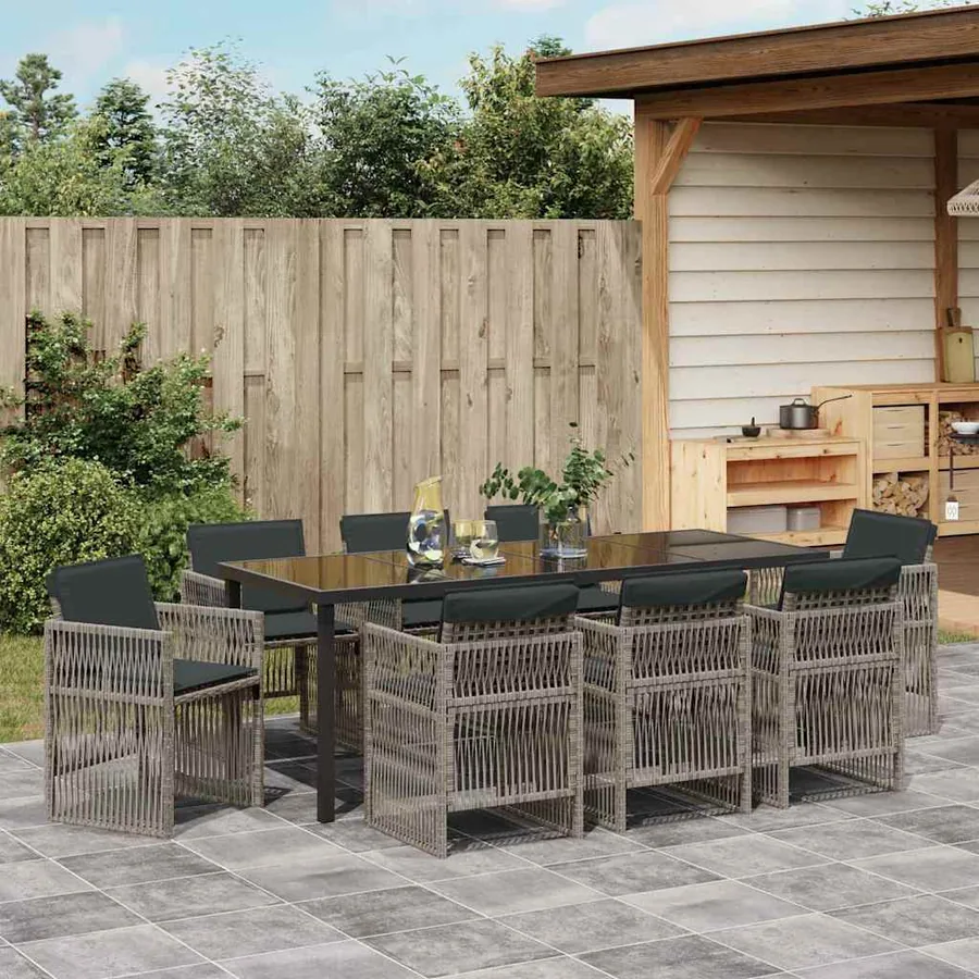 Ensemble de salle à manger pour jardin 9 pcs Gris - 4