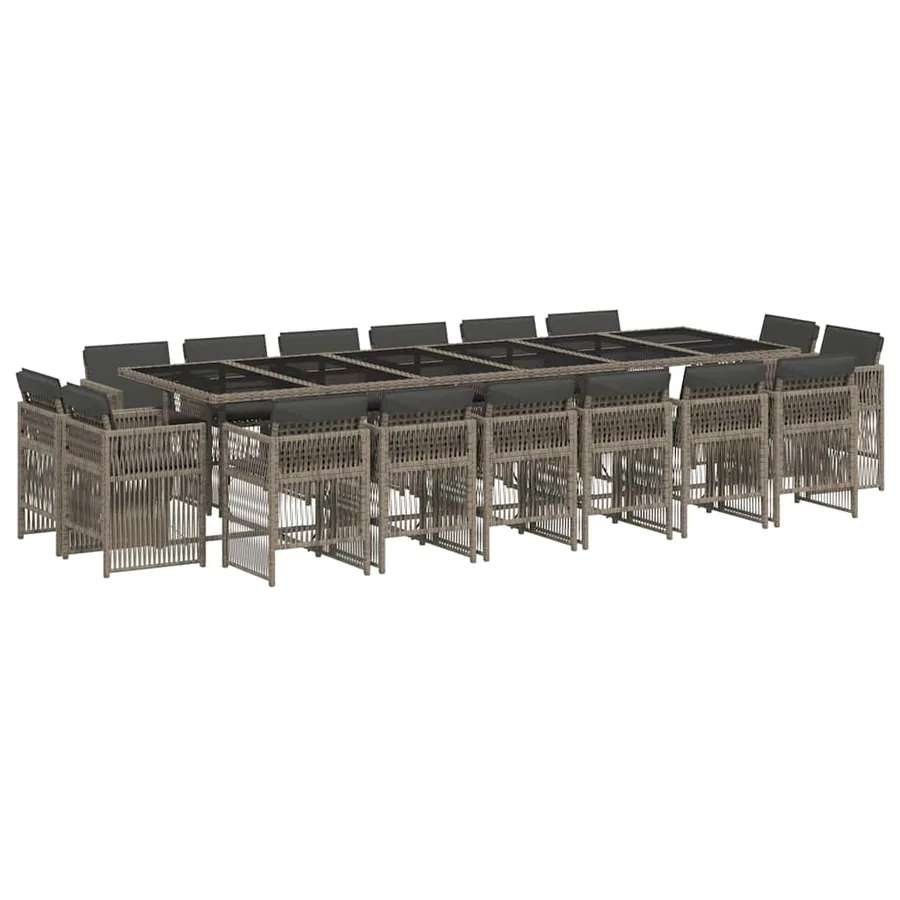Ensemble à manger de jardin 17 pcs et coussins résine tressée - 2