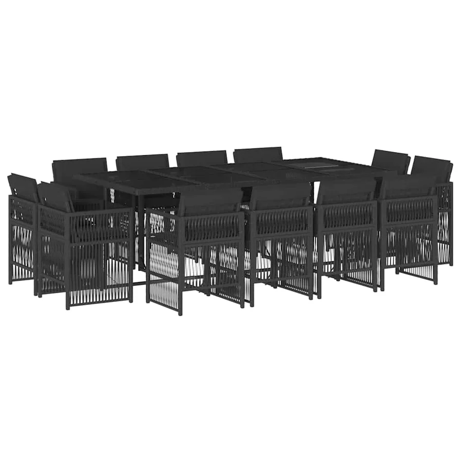 Ensemble à manger de jardin 13 pcs coussins noir résine tressée - 2