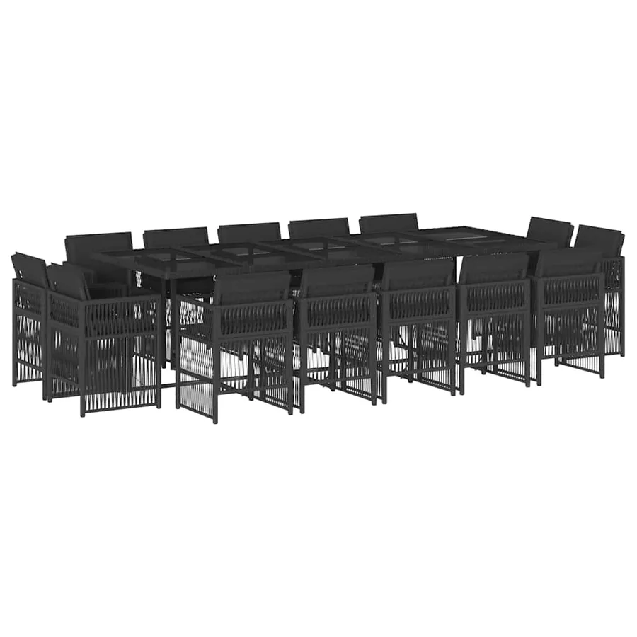 Ensemble à manger de jardin 15 pcs coussins noir résine tressée - 2