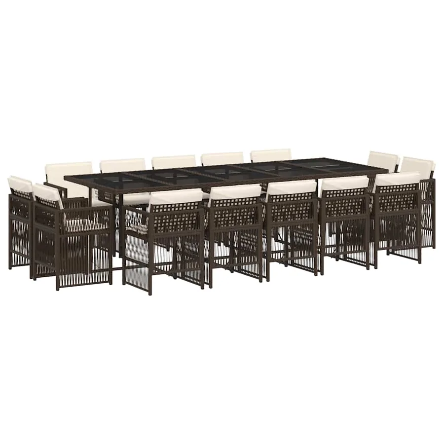 Ensemble à manger de jardin avec coussins 15 pcs marron rotin - 2