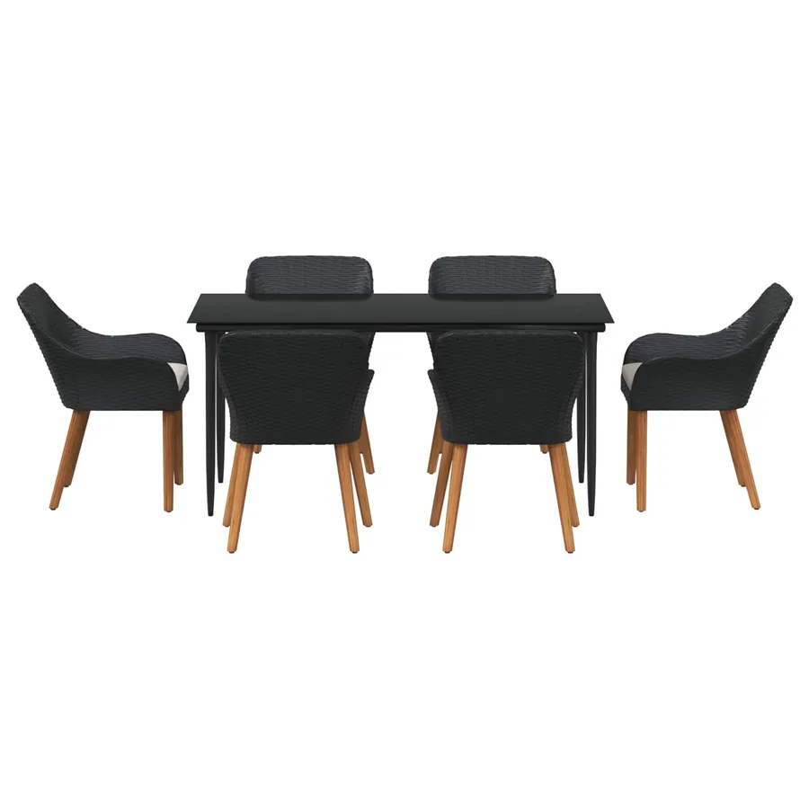 Ensemble de salle à manger pour jardin 7 pcs Noir polyrotin - 2