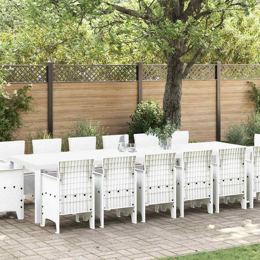 Ensemble de salle à manger pour jardin 15 pcs Blanc Rattan Polt