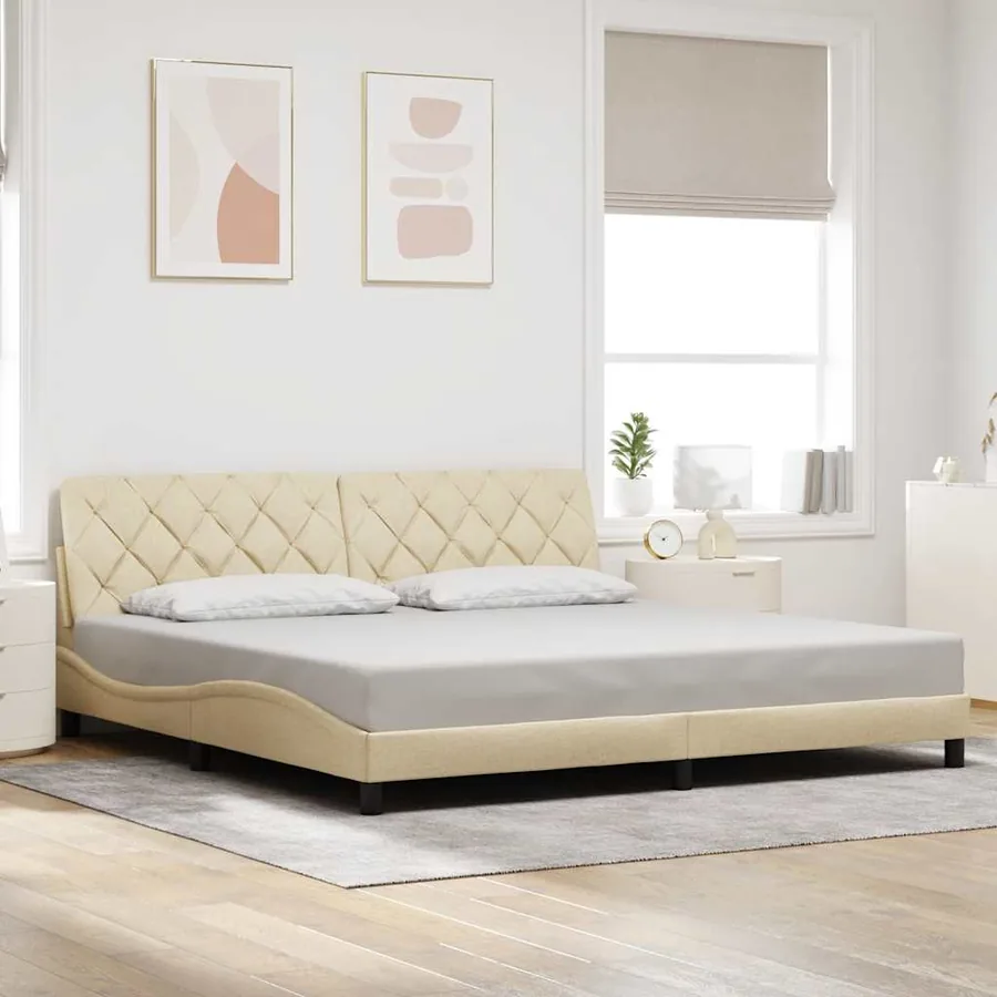 Cadre de lit sans matelas crème 200x200 cm tissu