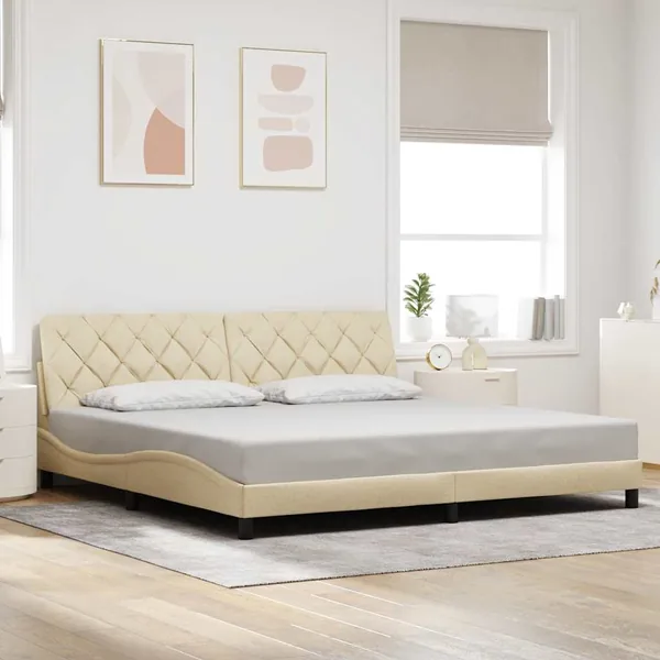 Cadre de lit sans matelas crème 200x200 cm tissu