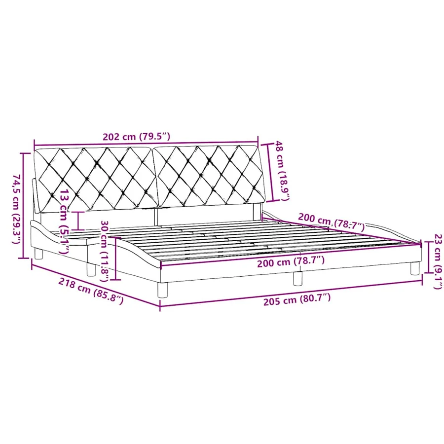 Cadre de lit sans matelas crème 200x200 cm tissu - 12