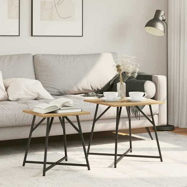Ensemble de tables d'appoint 2 pc Chêne artisanal et noir