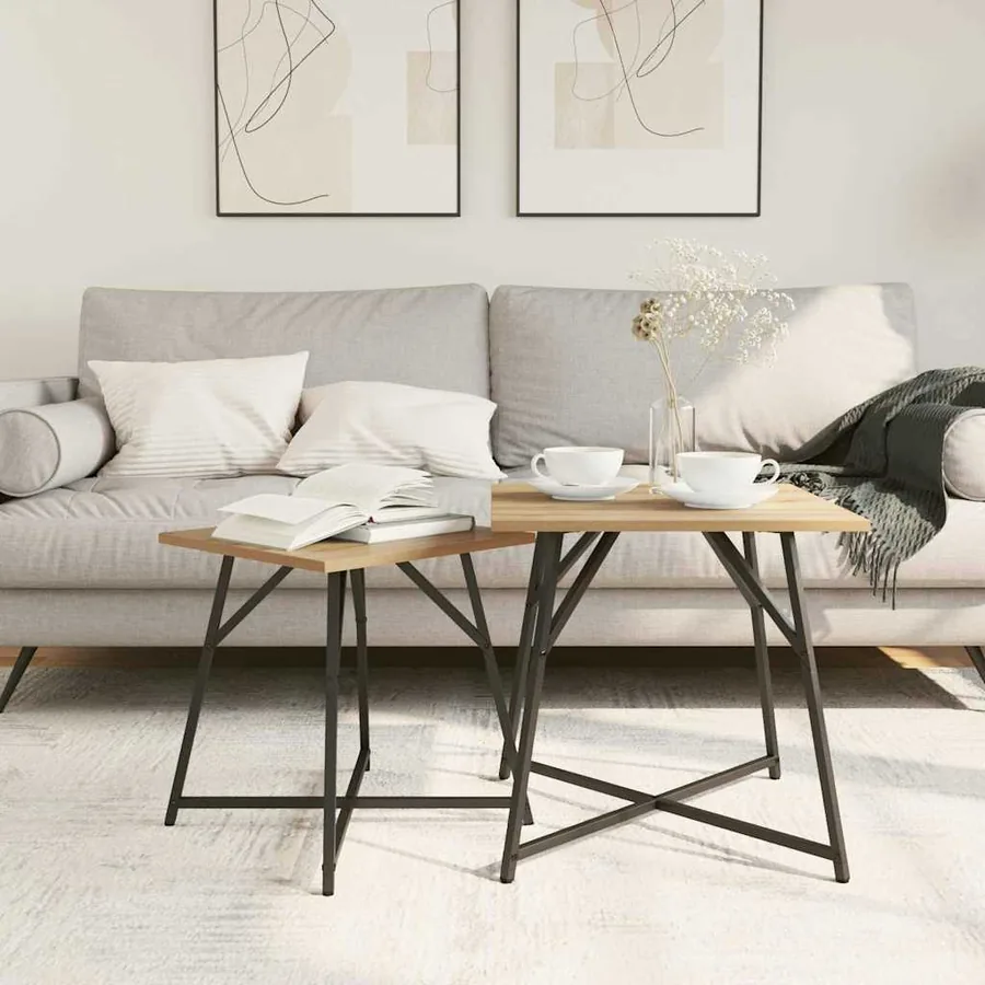 Ensemble de tables d'appoint 2 pc Chêne artisanal et noir - 4