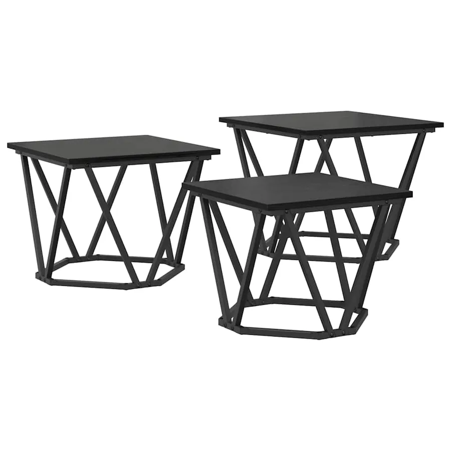 Table basse 3 pcs Chêne noir Bois d'ingénierie et acier - 2