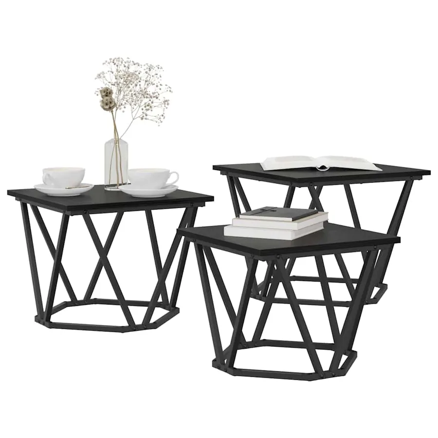 Table basse 3 pcs Chêne noir Bois d'ingénierie et acier - 3