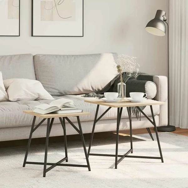 Ensemble de tables d'appoint 2 pcs Chêne Sonoma et noir
