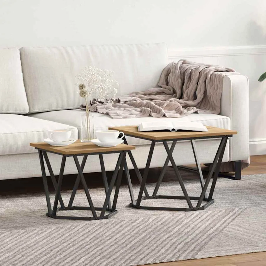 Ensemble de tables d'appoint 2 pcs Chêne artisanal
