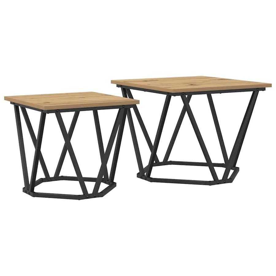 Ensemble de tables d'appoint 2 pcs Chêne artisanal - 2